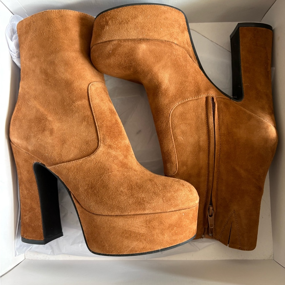 Platform Tan Suede Platform Ankle Boots